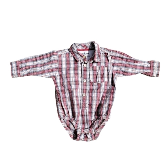 OshKosh size 12 months long sleeve plaid onsie buttons at bottom - Picture 1 of 6